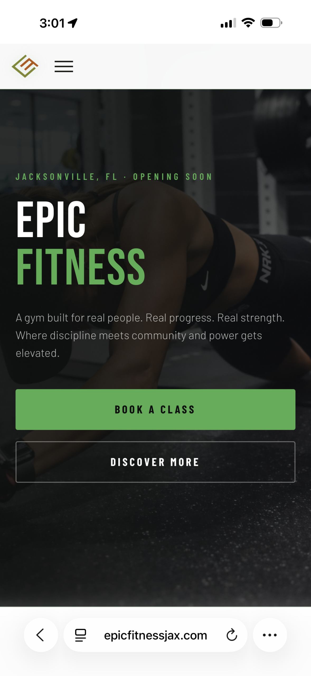 Epic Fitness Jax mobile website mockup