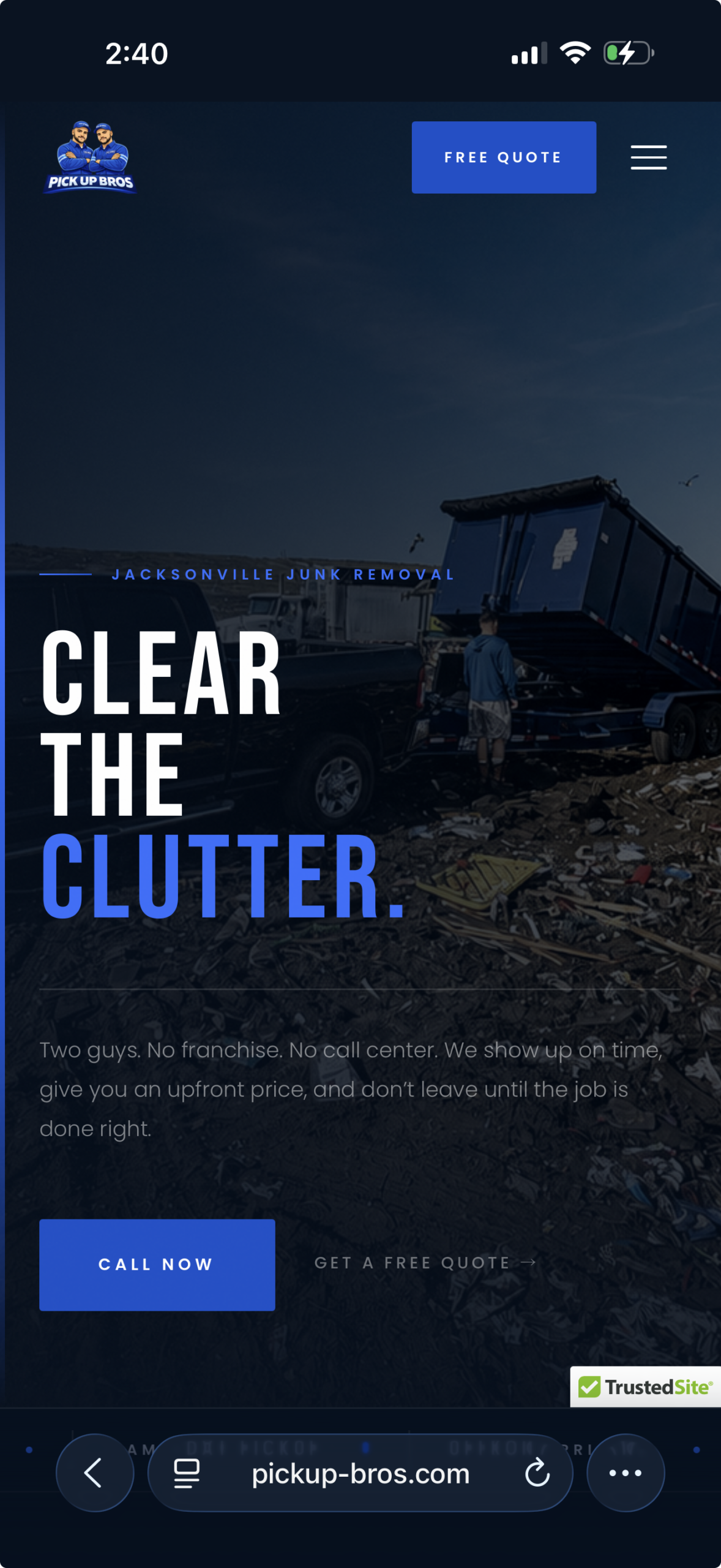 Pickup Bros mobile website mockup