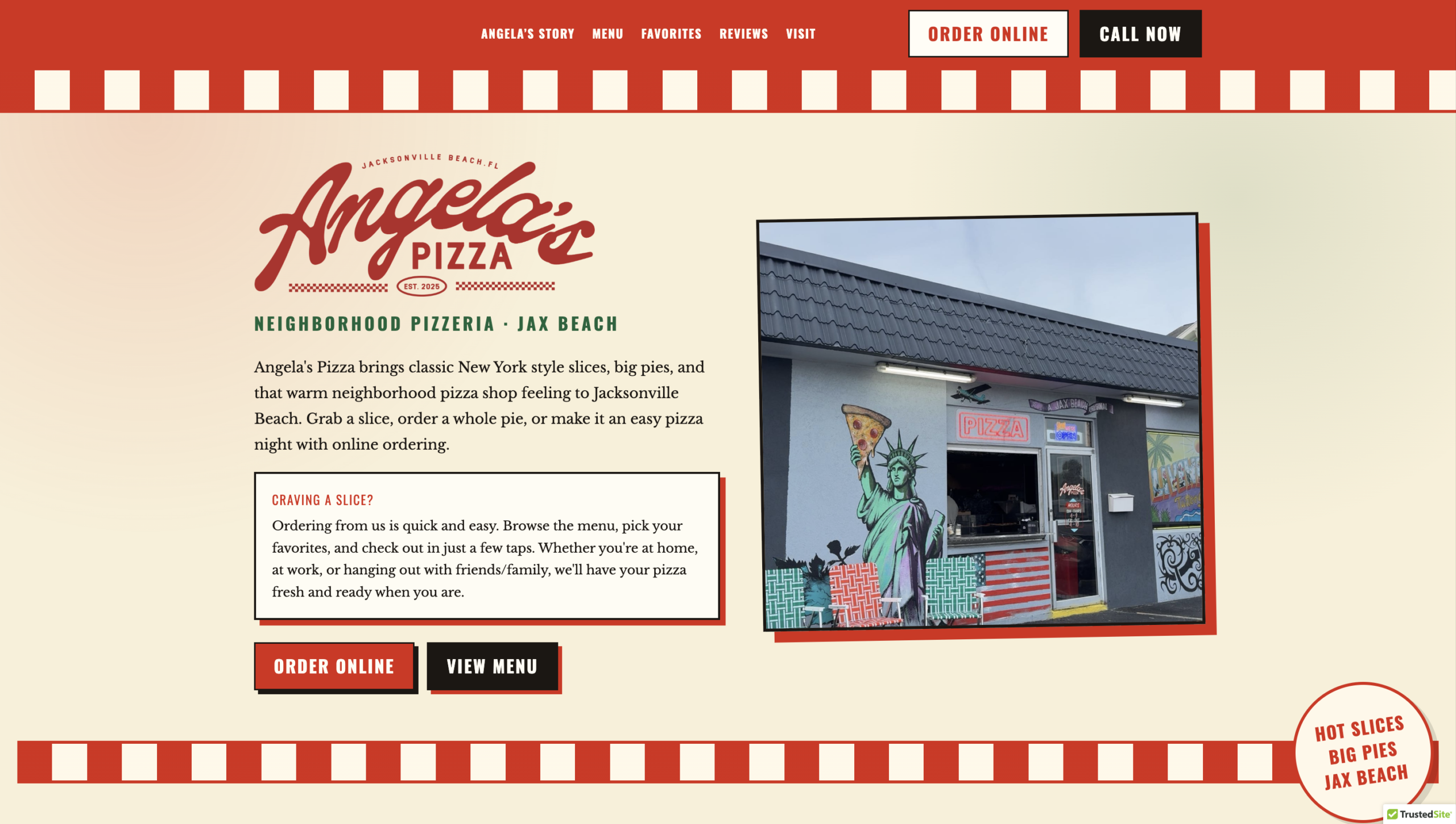 Angela's Pizza desktop website mockup