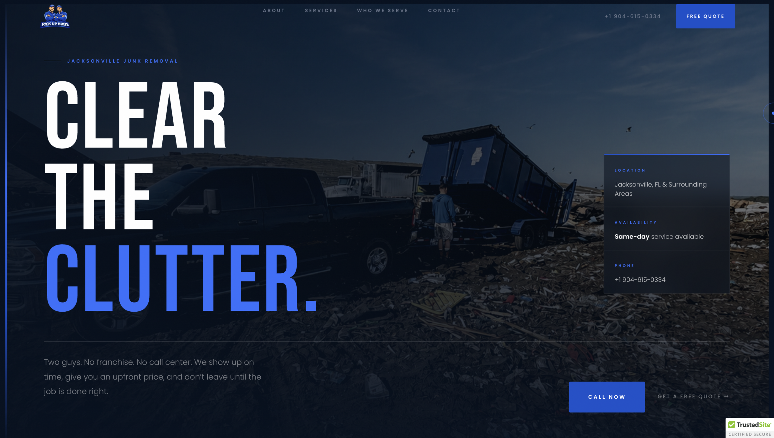 Pickup Bros desktop website mockup