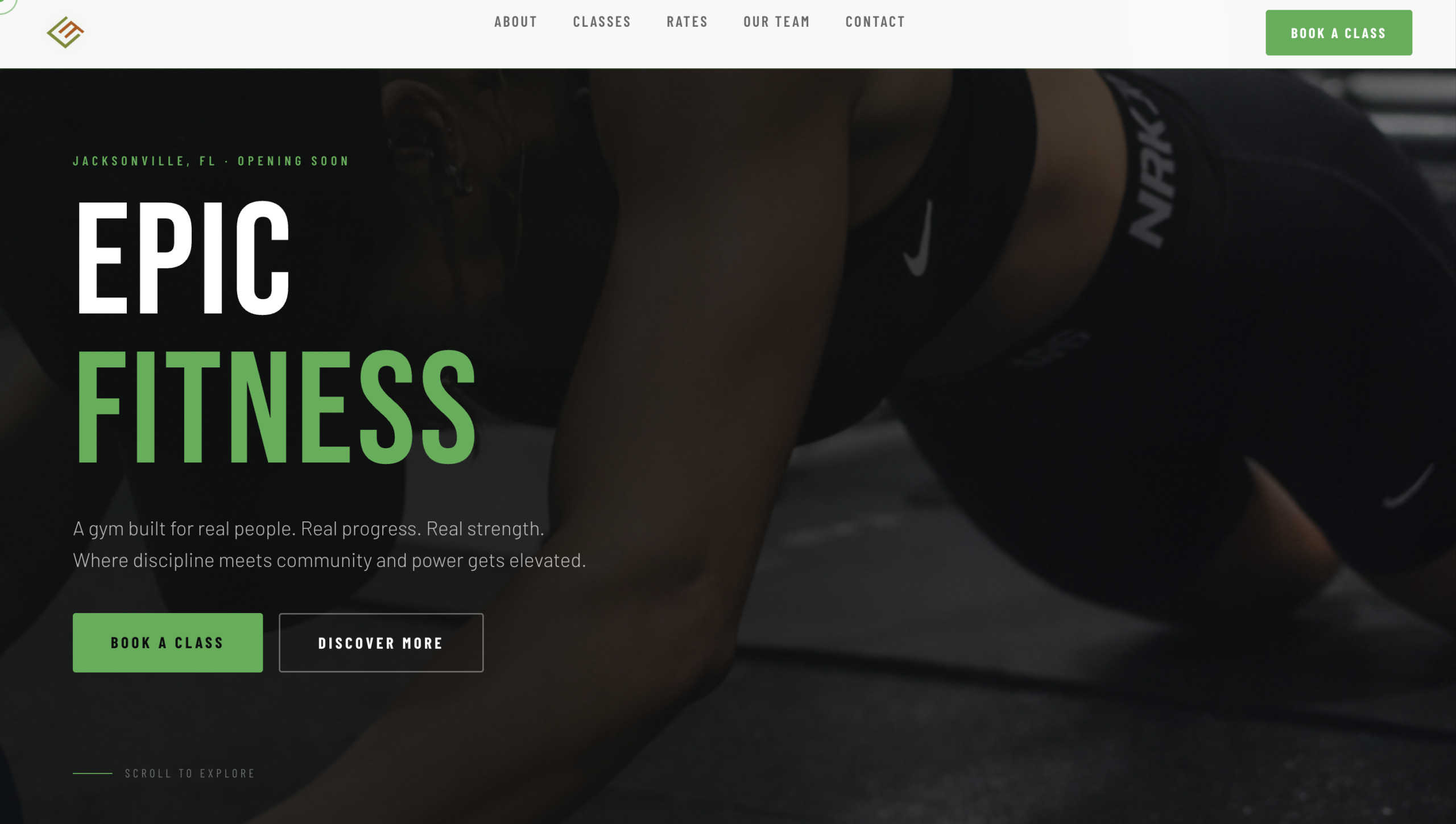Epic Fitness Jax desktop website mockup