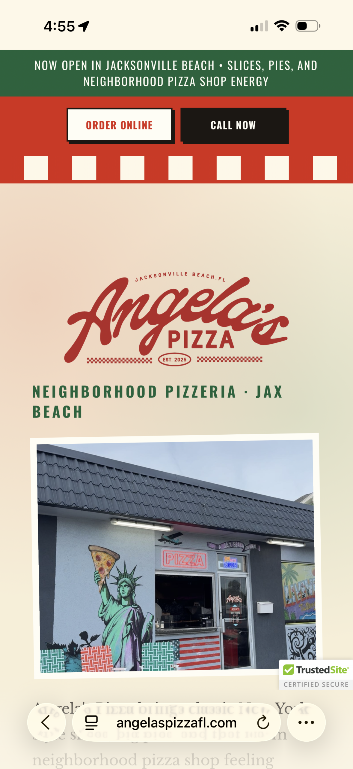 Angela's Pizza mobile website mockup